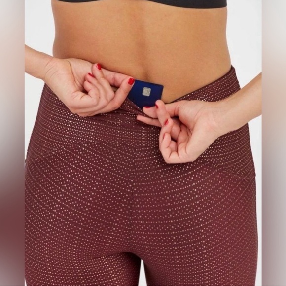 SPANX Active BootyBoost 7/8 Burgundy/Gold Metallic Dot Legging by Sarah BlakeyXS - Picture 10 of 12